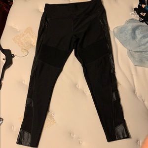Black leather/ mesh leggings
